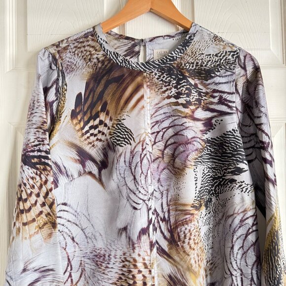 size 1 (fits‎ M 8/10) PAUW Amsterdam feather print blouse silk top tie front - Picture 5 of 11